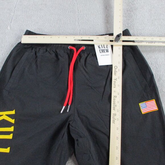 Kill Crew Nylon Tech Pants Mens Small Black Yellow USA Flag Embroidered Logo Gym - Picture 5 of 11
